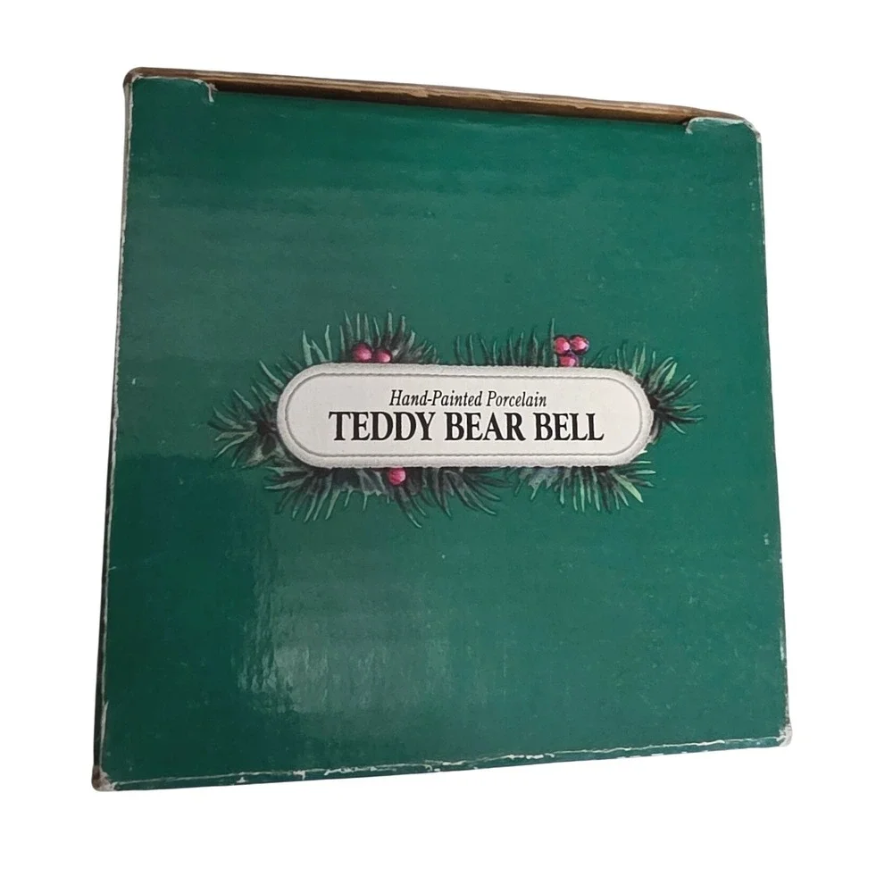 HOMETRENDS Hand Painted‎ Porcelain Teddy Bear Bell Christmas Sleigh Santa